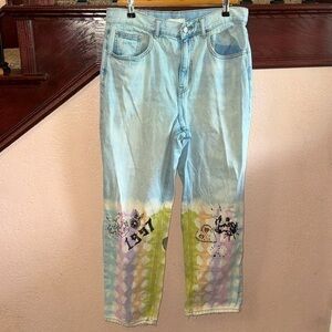 BDG Light Wash Flare Jeans with Pastel Tie-Dye and Graphics
